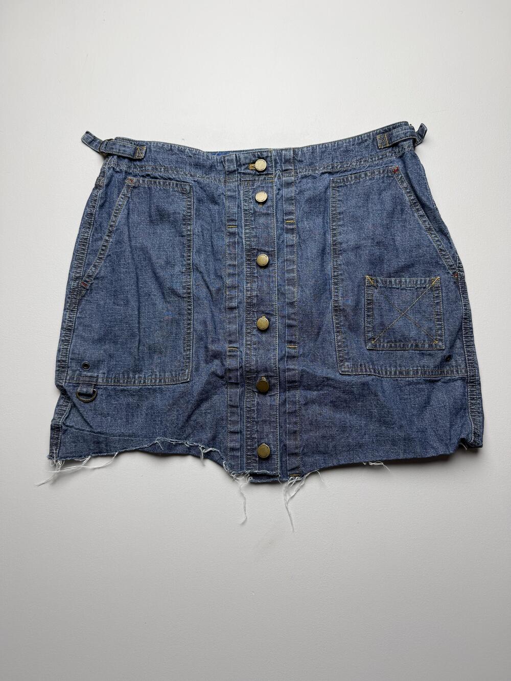 Lauren Jeans Co Skirt Womens 8 Blue Denim Cargo Button Front Raw Hem